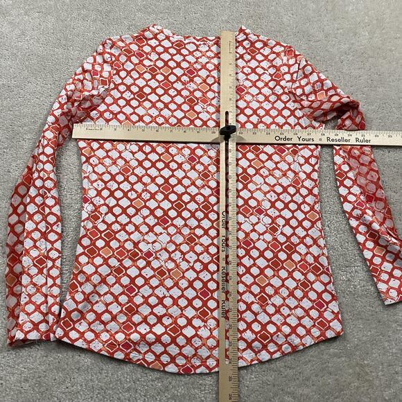 IBKUL Shirt Womens S Orange Geometric Long Sleeve Golf Tennis Stretch Mesh - Picture 5 of 8